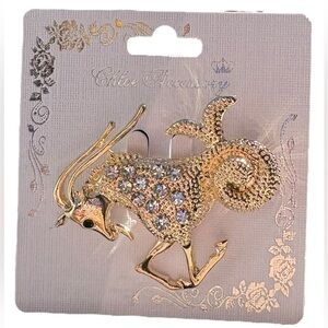3/$25 Chloe Accessory Gold Tone Capricorn Zodiac Goat Pin Brooch
